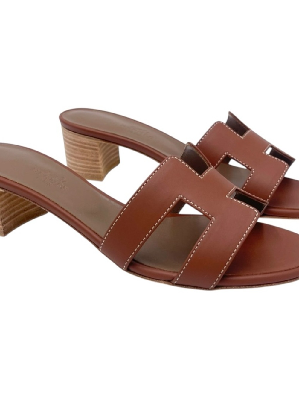 Oasis Sandals Gold Brown Calfskin 38 EU New With Box Hermès